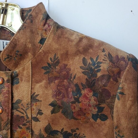 Leather Suede Jacket Cottagecore Romantic Floral Snap Down Vintage - Picture 12 of 16